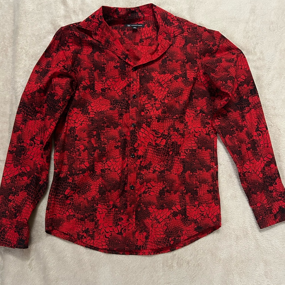 INC Dress Shirt | Crocodile-Skin Pattern | Red | XS